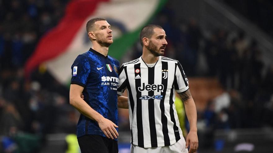 Edin Dzeko (Inter) y Leonardo Bonucci (Juventus)